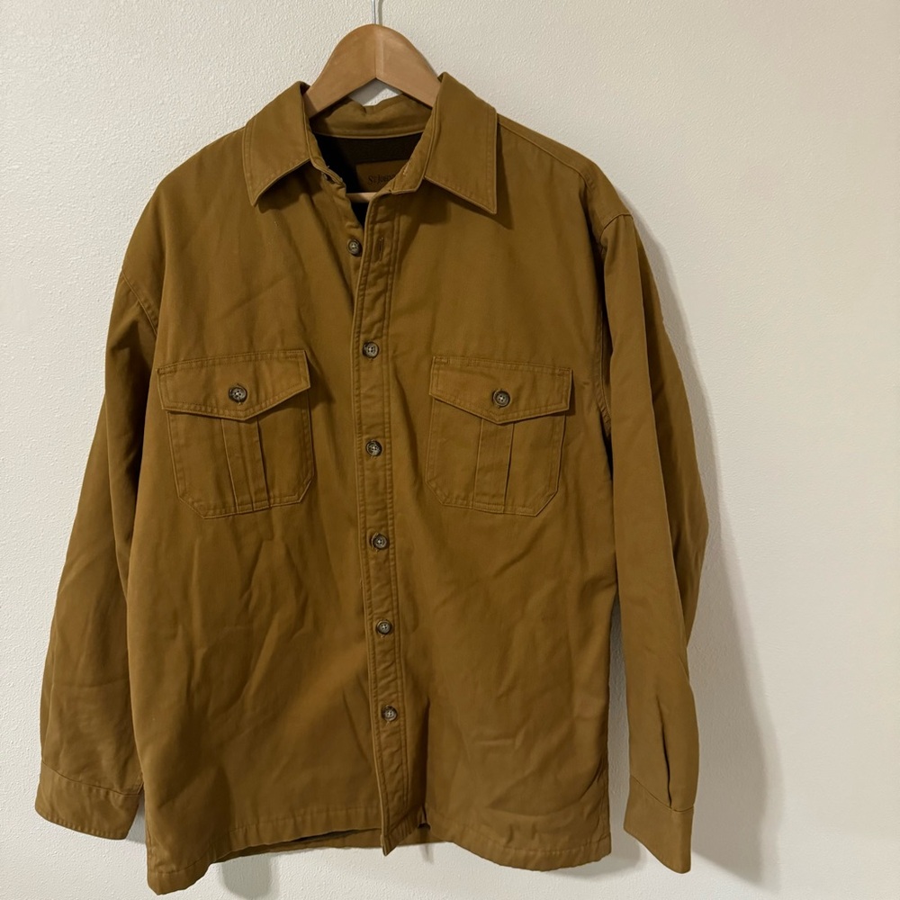 Gorpcore Cotton Twill Work Shacket Fleece Lined Brown Grunge Overshirt-Medium